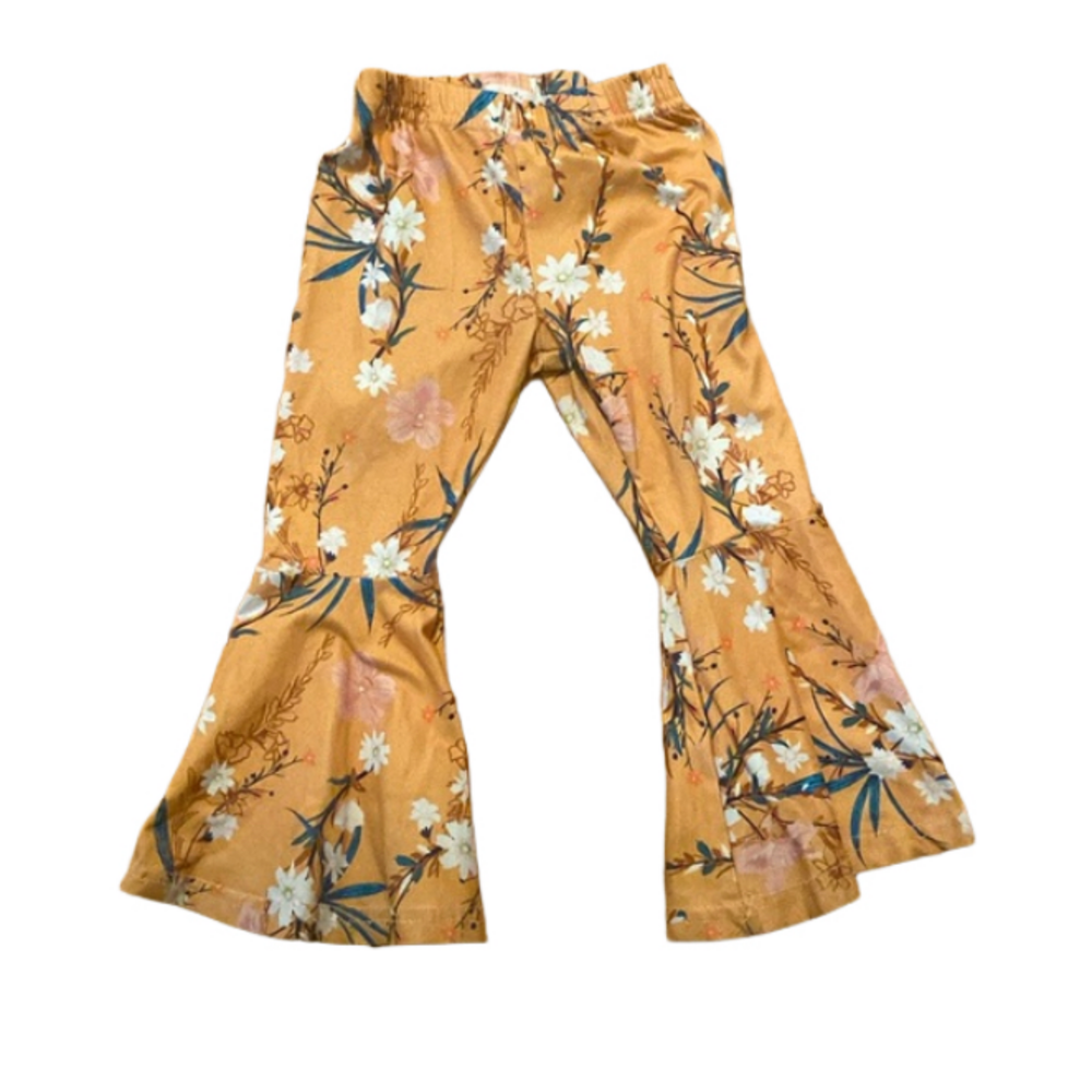 Marie Nicole Bell Bottom Pants Mustard Yellow Floral Girls XS